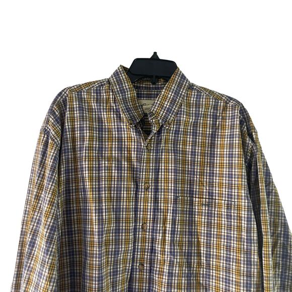 Eddie Bauer Men's Size Large Plaid Blue Yellow Long Sleeve Button Up - Picture 2 of 7